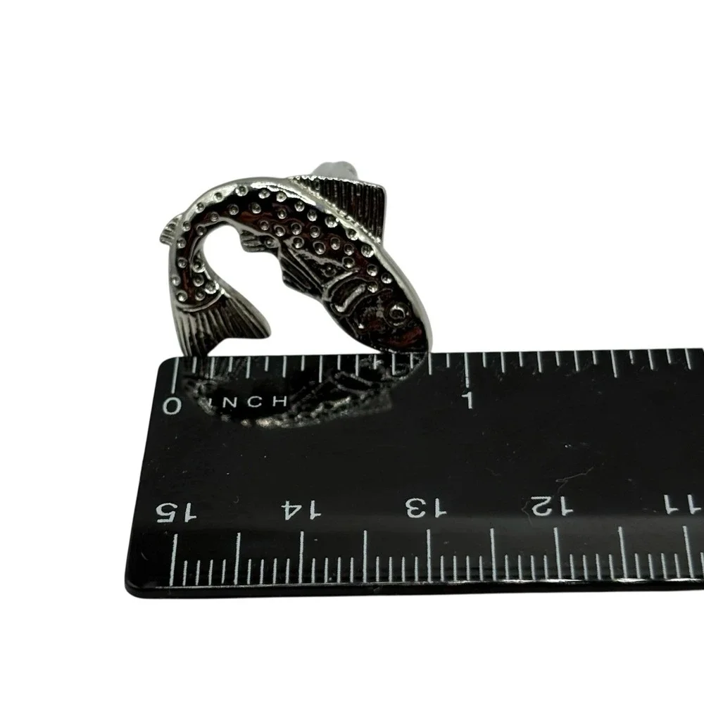 Fish Big‎ Mouth Bass Cufflinks Fishing Silver Tone Metal Shiny Modern River Lake